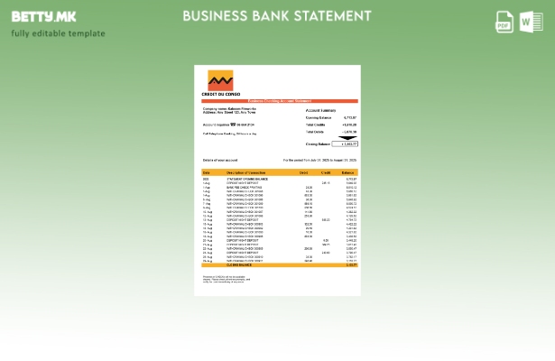 модерен стил Конго Кредит ду Конго банкарски извештај за деловна сметка Шаблон W